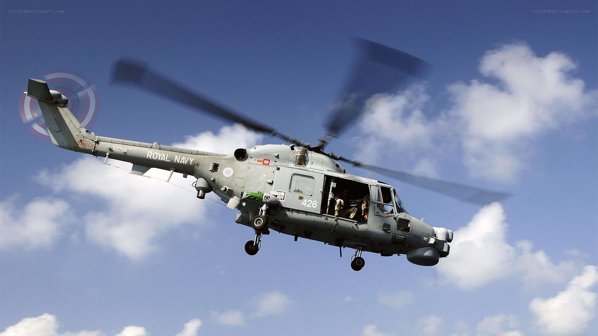 Royal Navy helicopter in flight