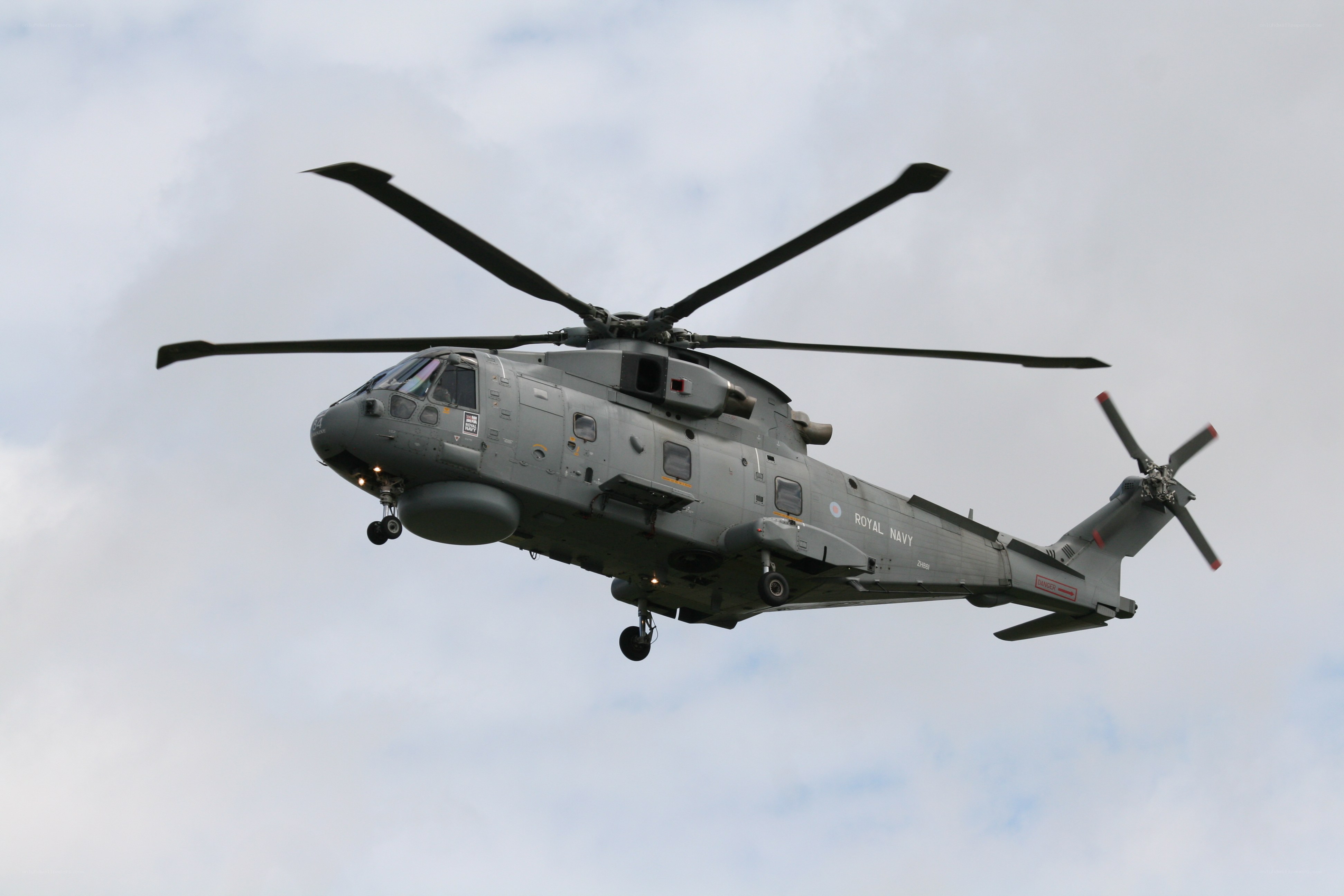 Royal Navy helicopter in flight