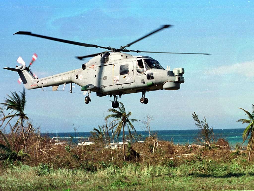 Royal Navy helicopter in flight