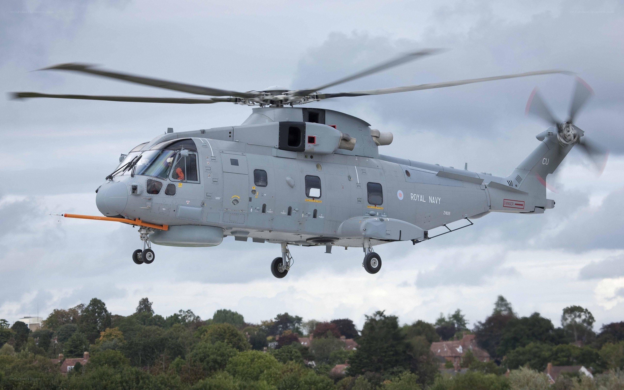 Royal Navy helicopter in flight