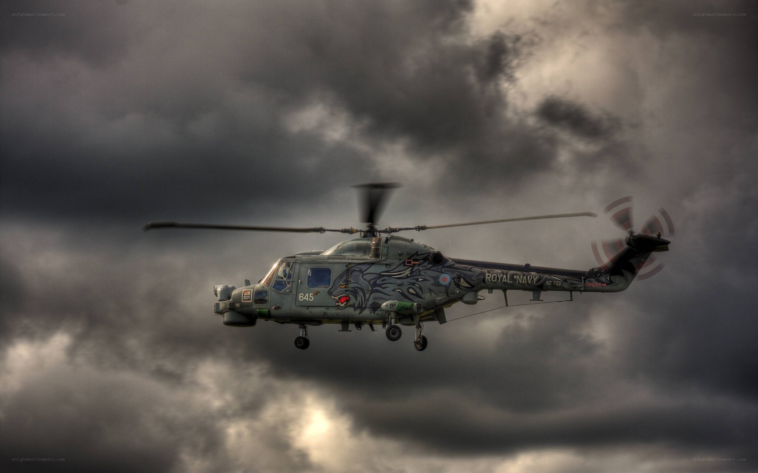 Royal Navy helicopter in flight