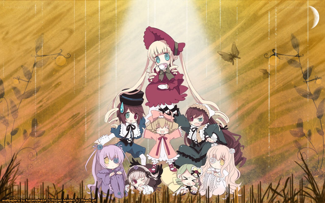 Rozen Maiden characters in a field
