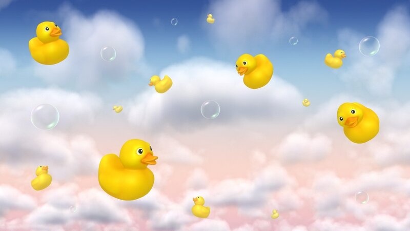 rubber ducks floating in sky