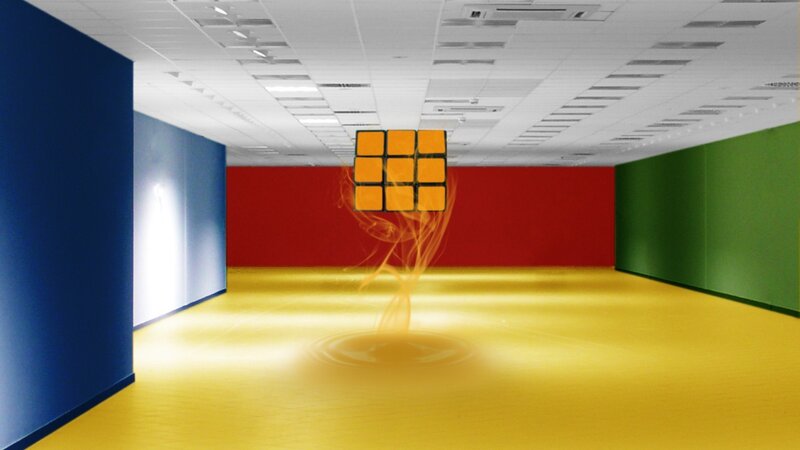 Rubik's cube in a colorful room