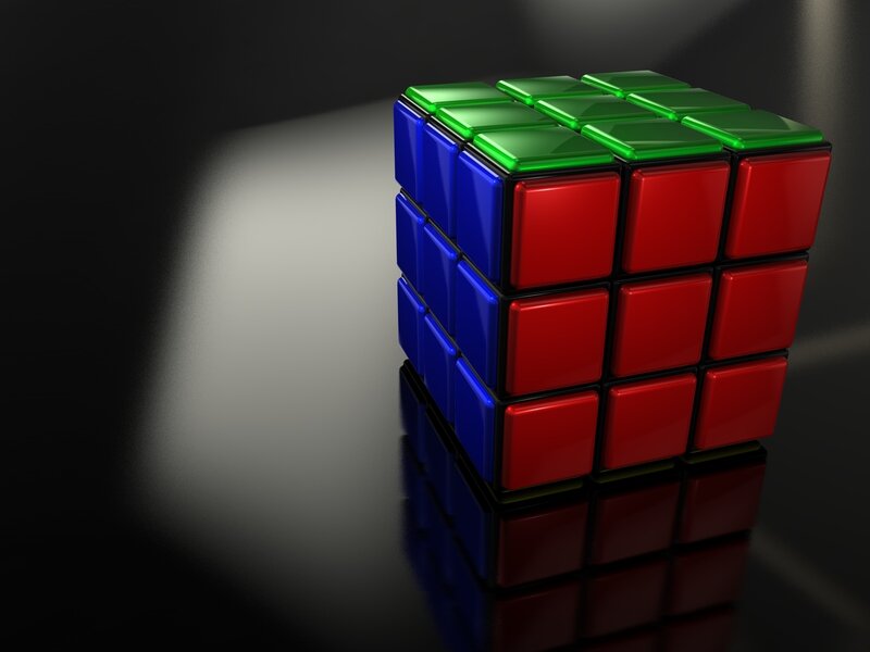 Rubik's Cube on reflective surface
