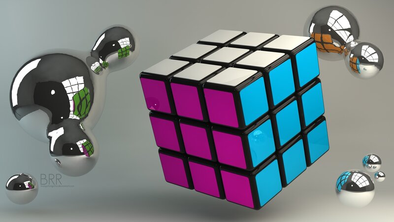 Rubik's Cube with Metallic Spheres — Purple