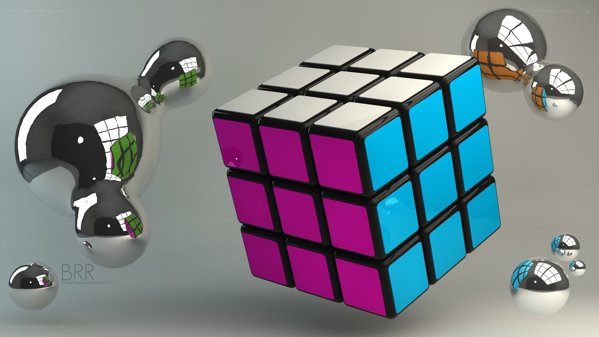 Rubik's cube with metallic spheres