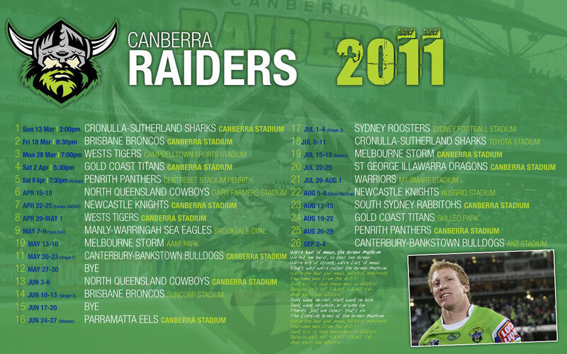 Rugby League Schedule — Green