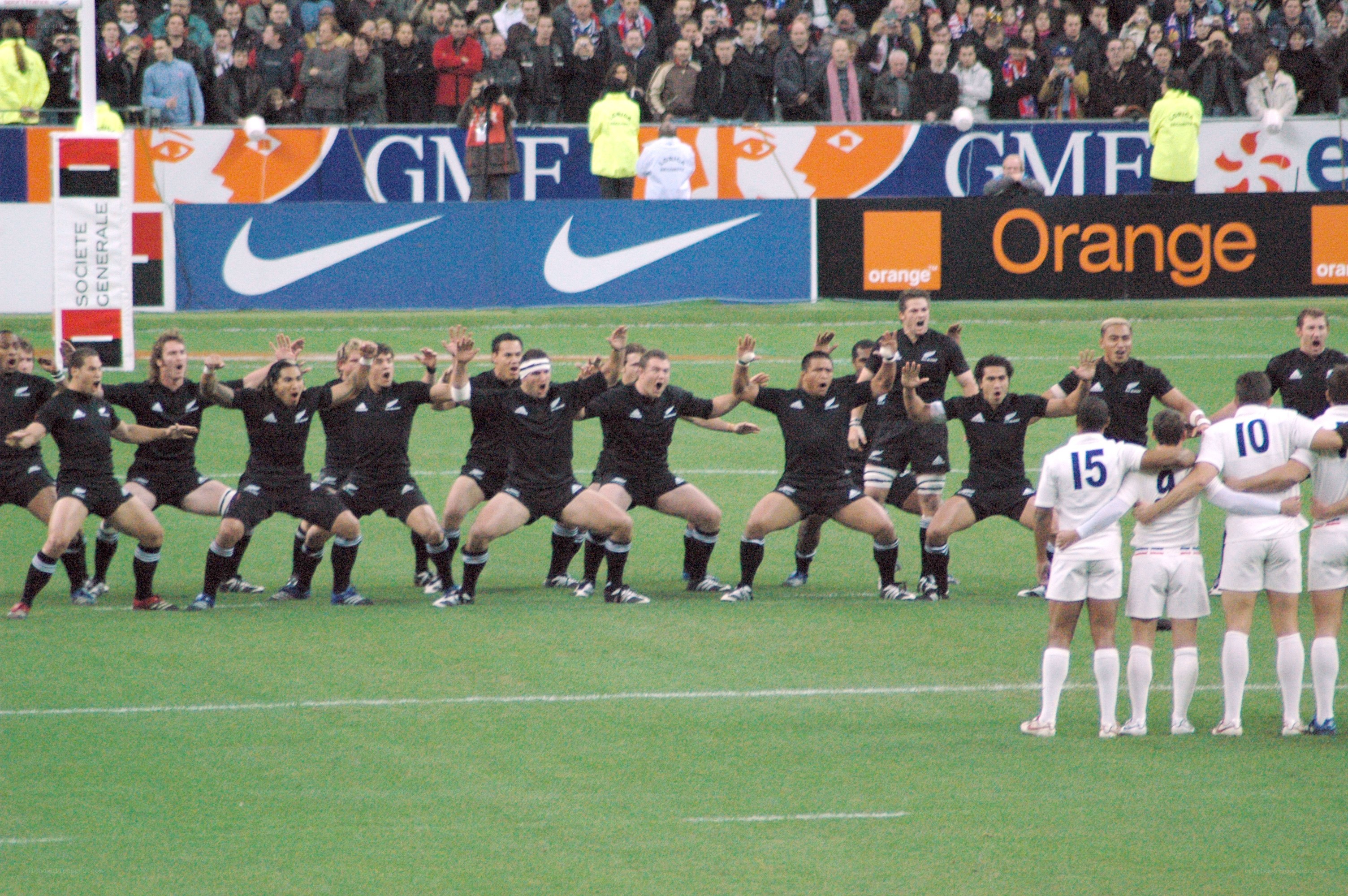 Rugby players performing haka