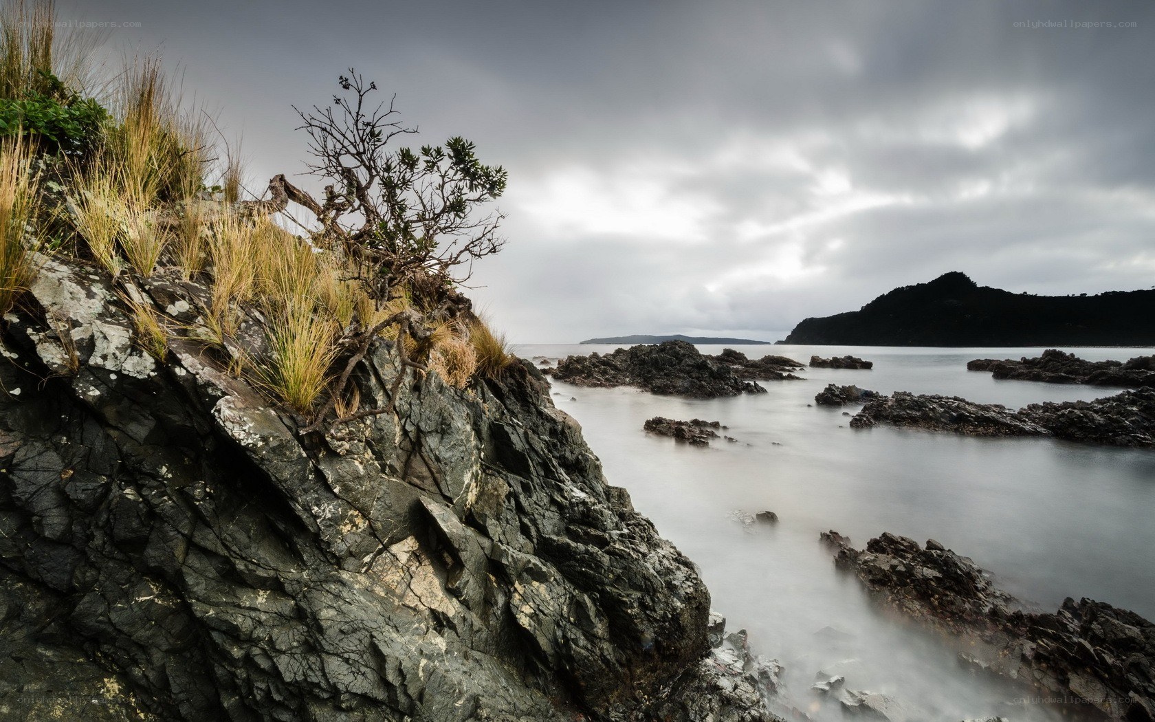 Rugged coastal cliff with sea