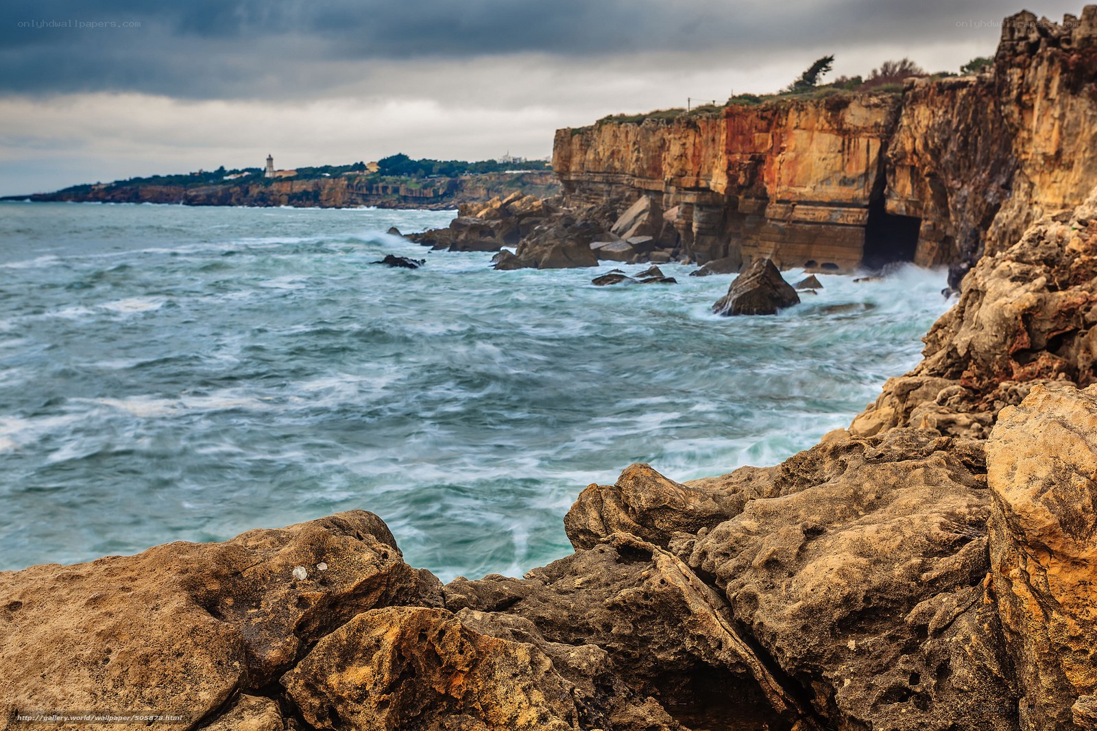 Rugged coastal cliffs and waves