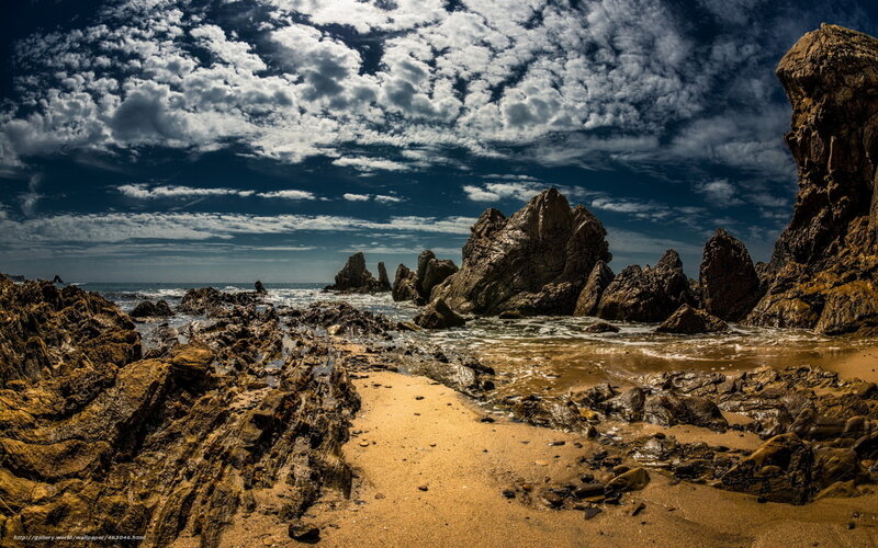 Rugged coastal rocks and sky