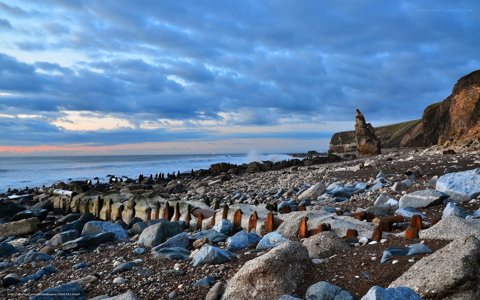 Rugged coastal rocks at dusk