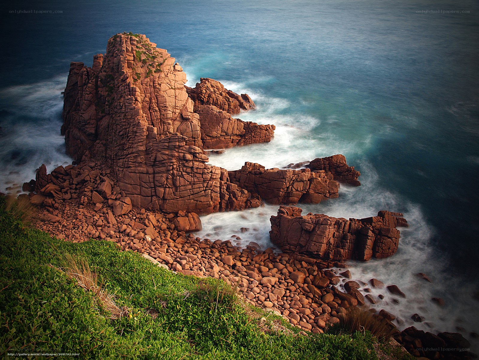 Rugged coastal rocks at sunset