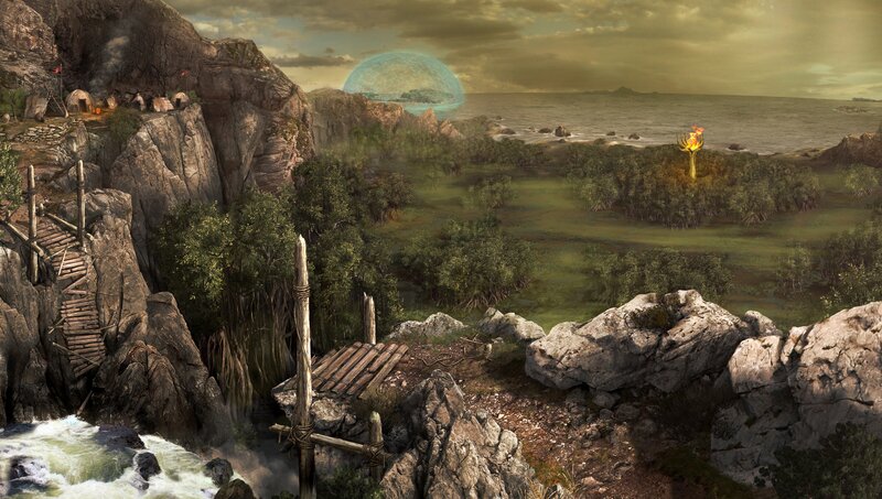 Rugged coastal village scene