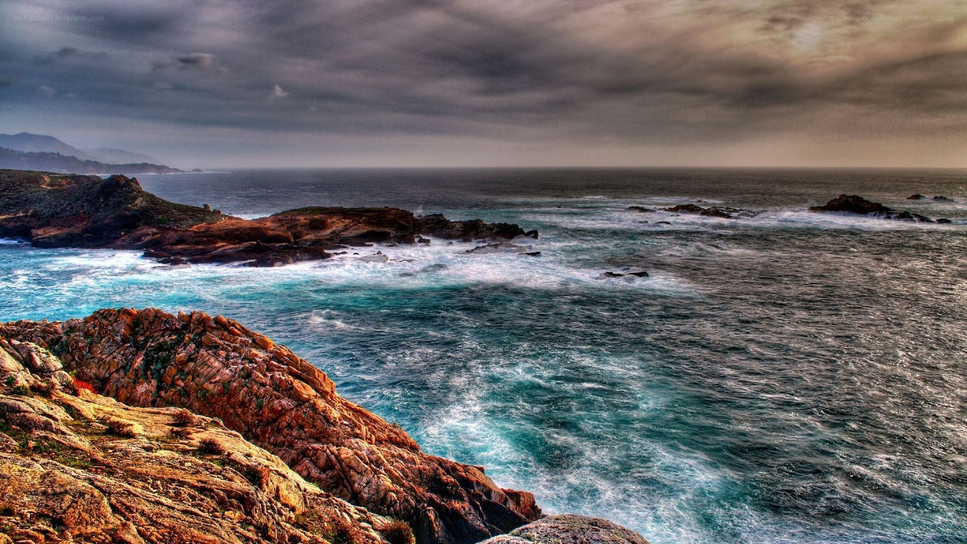 Rugged coastline at sunset