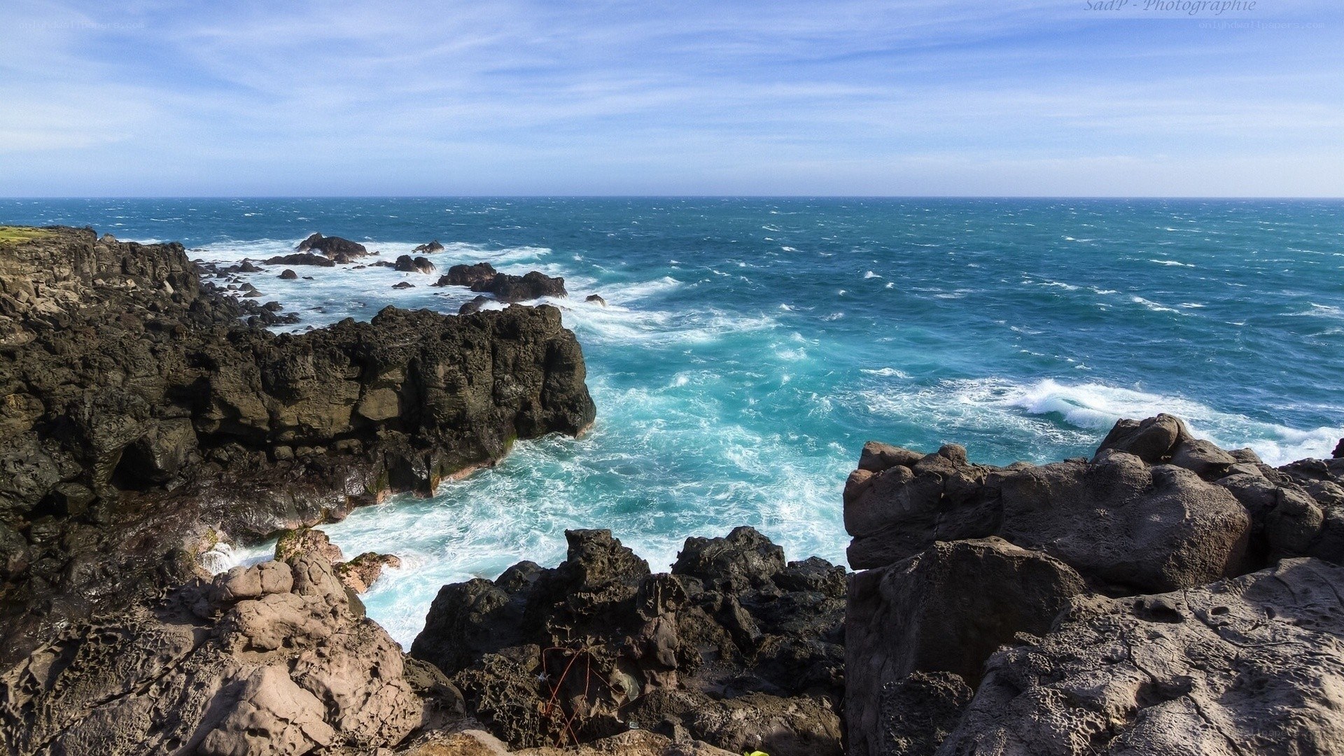 Rugged coastline with crashing waves