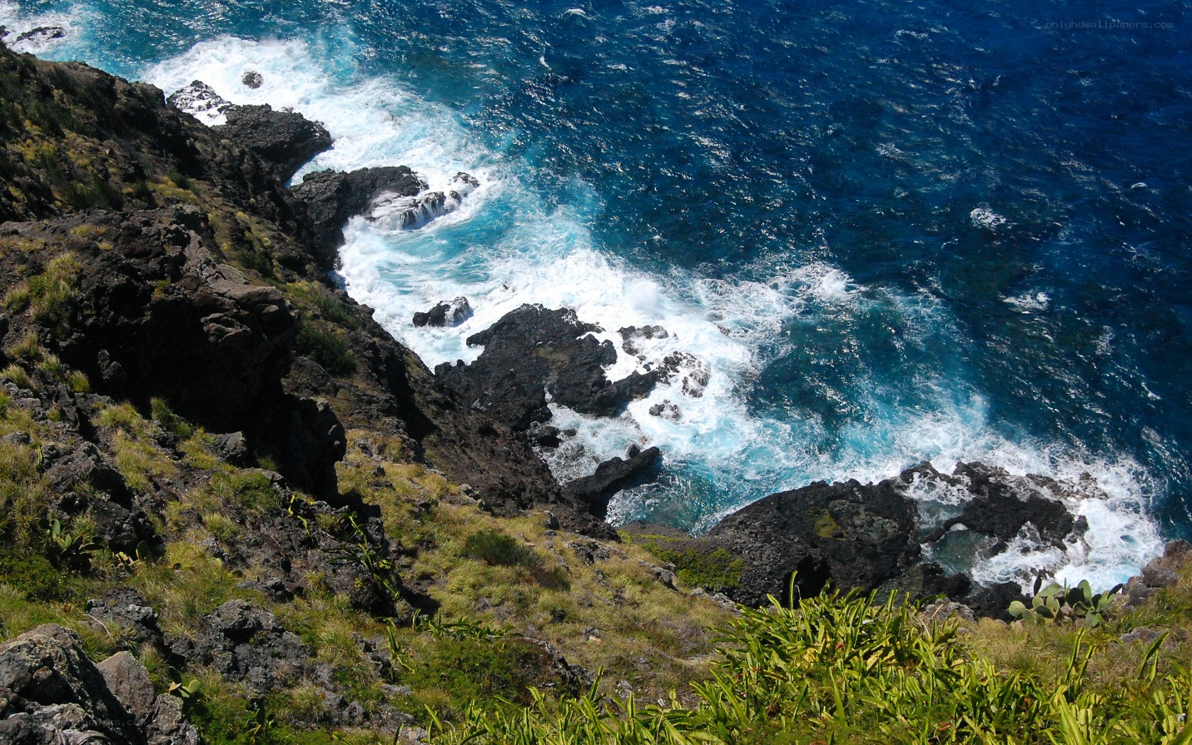 Rugged coastline with crashing waves