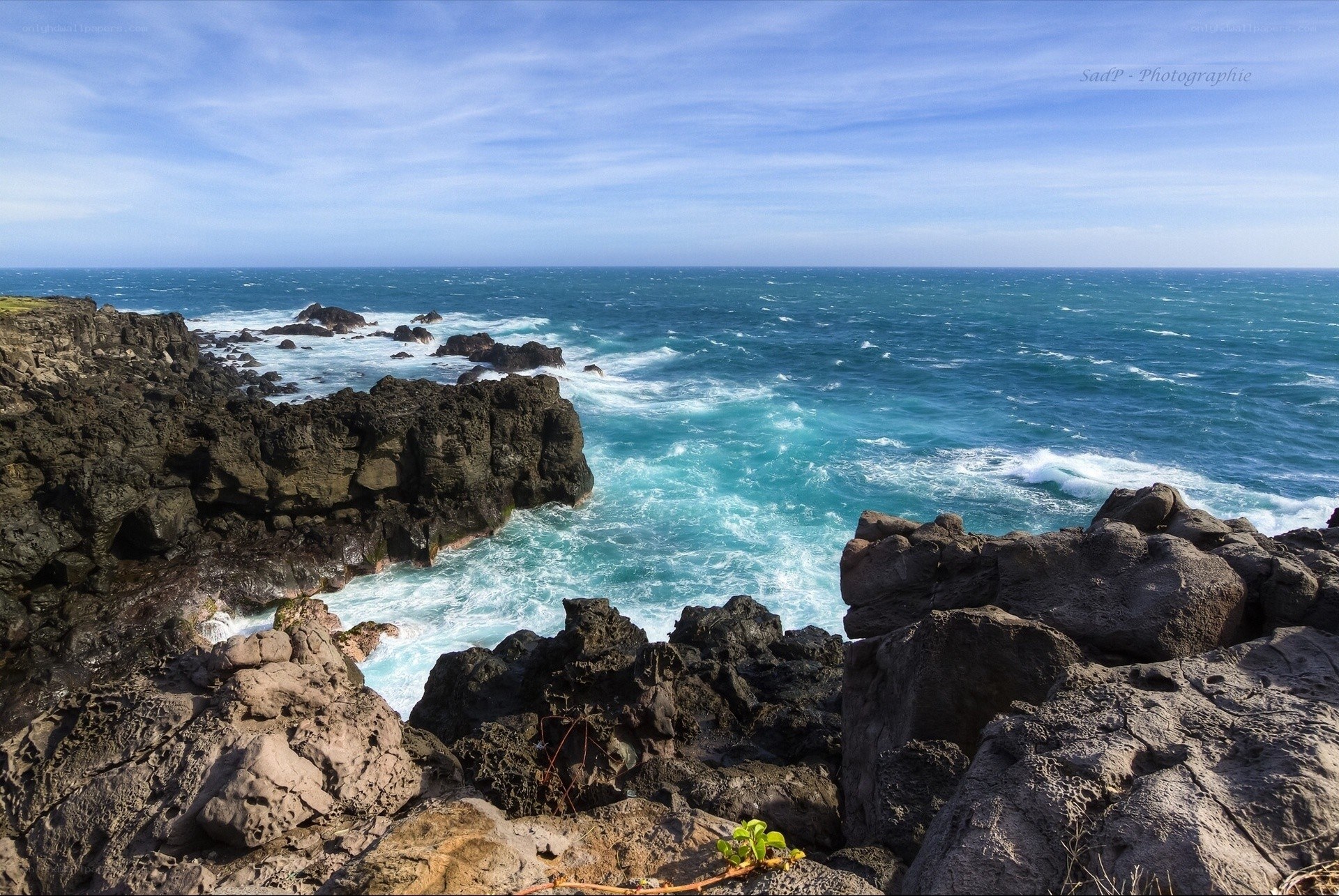 Rugged coastline with crashing waves
