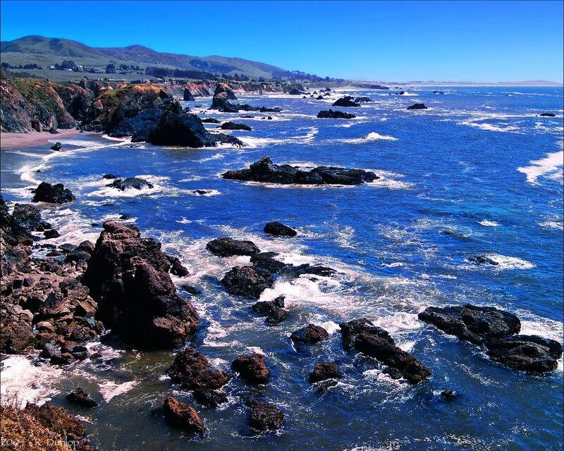 Rugged coastline with rocky outcrops