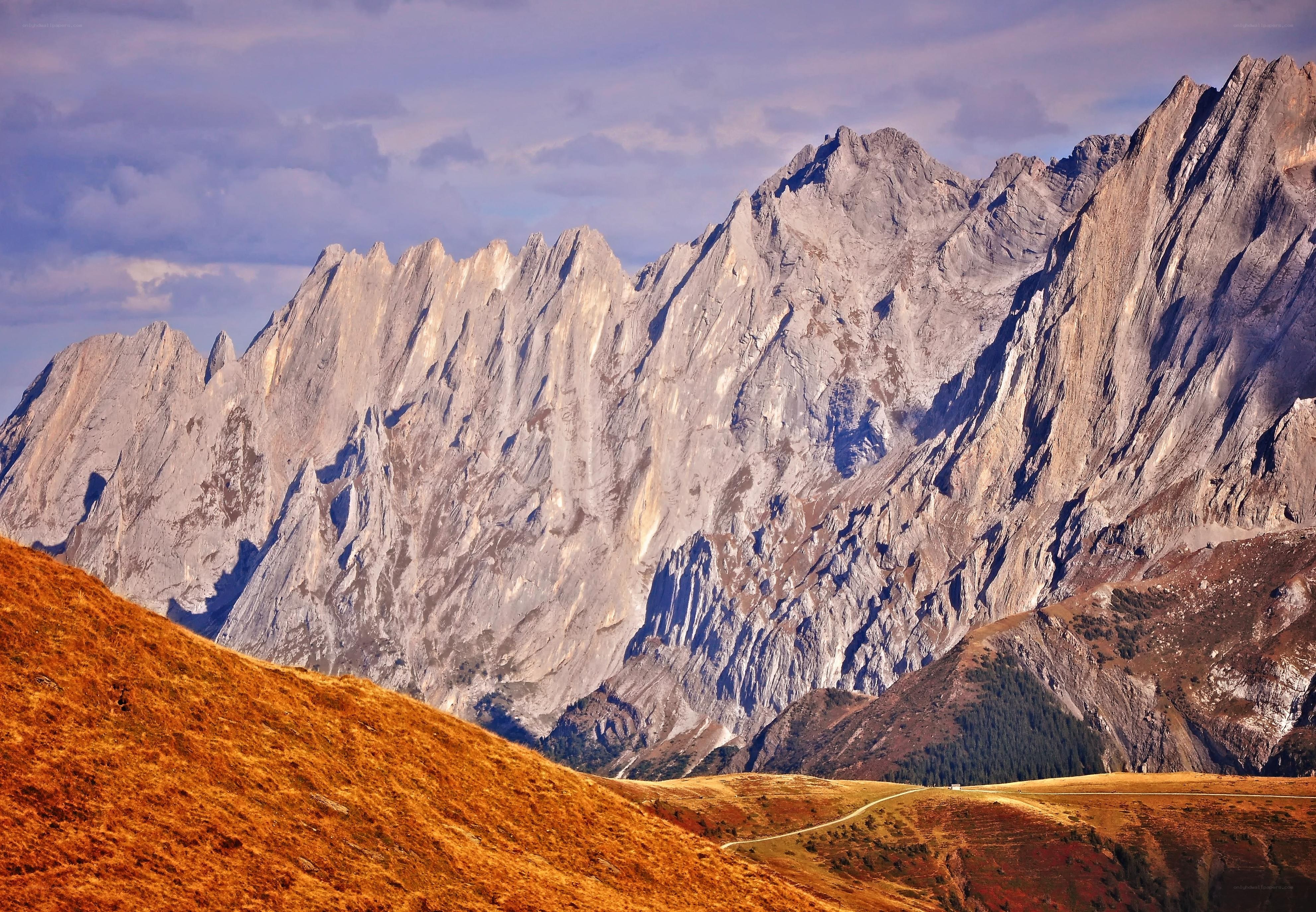 Rugged mountain peaks at sunset