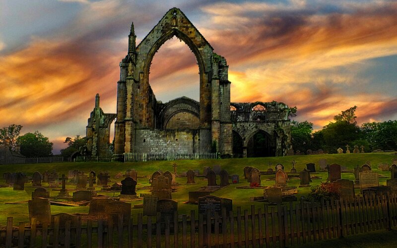 Ruined Abbey at Sunset — Orange