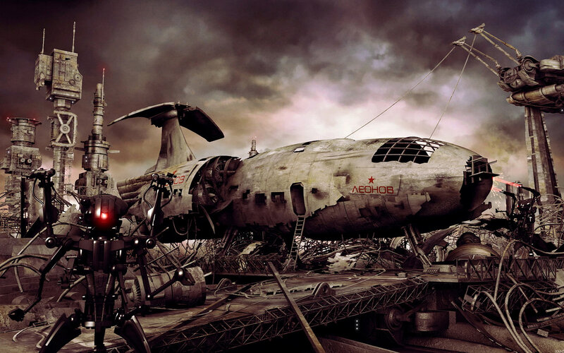 ruined aircraft in scrapyard