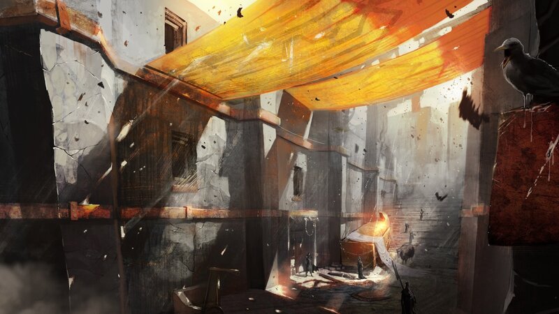ruined alley with golden canopy