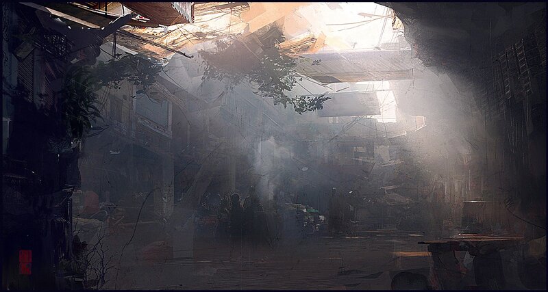 Ruined alleyway with sunlight