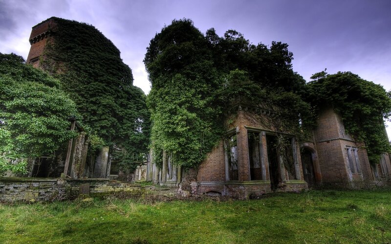 Ruined Brick Building — Green, Dramatic