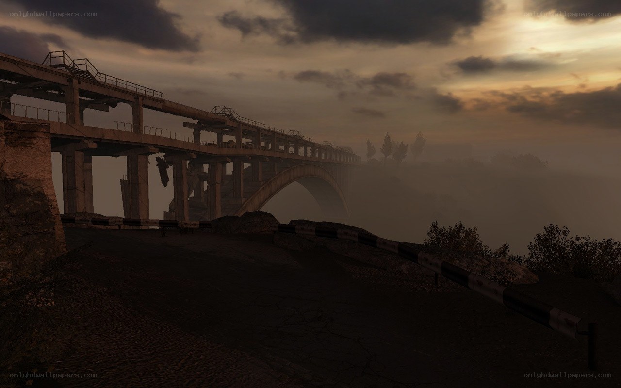ruined bridge at dusk