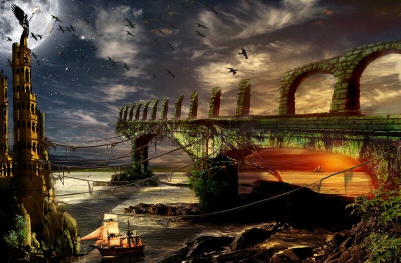 Ruined Bridge at Night