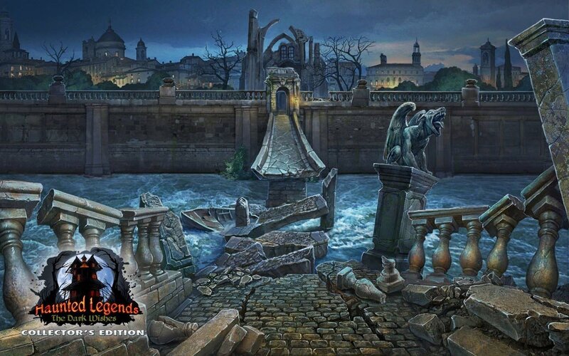 Ruined Bridge over River — Blue