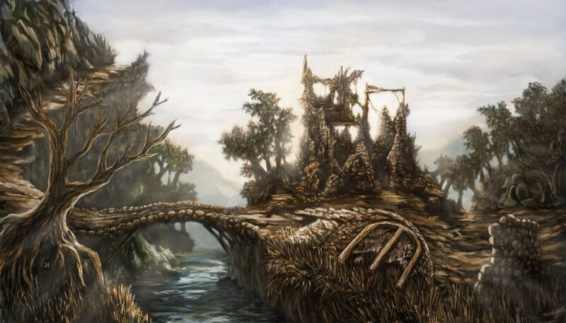 ruined bridge over river