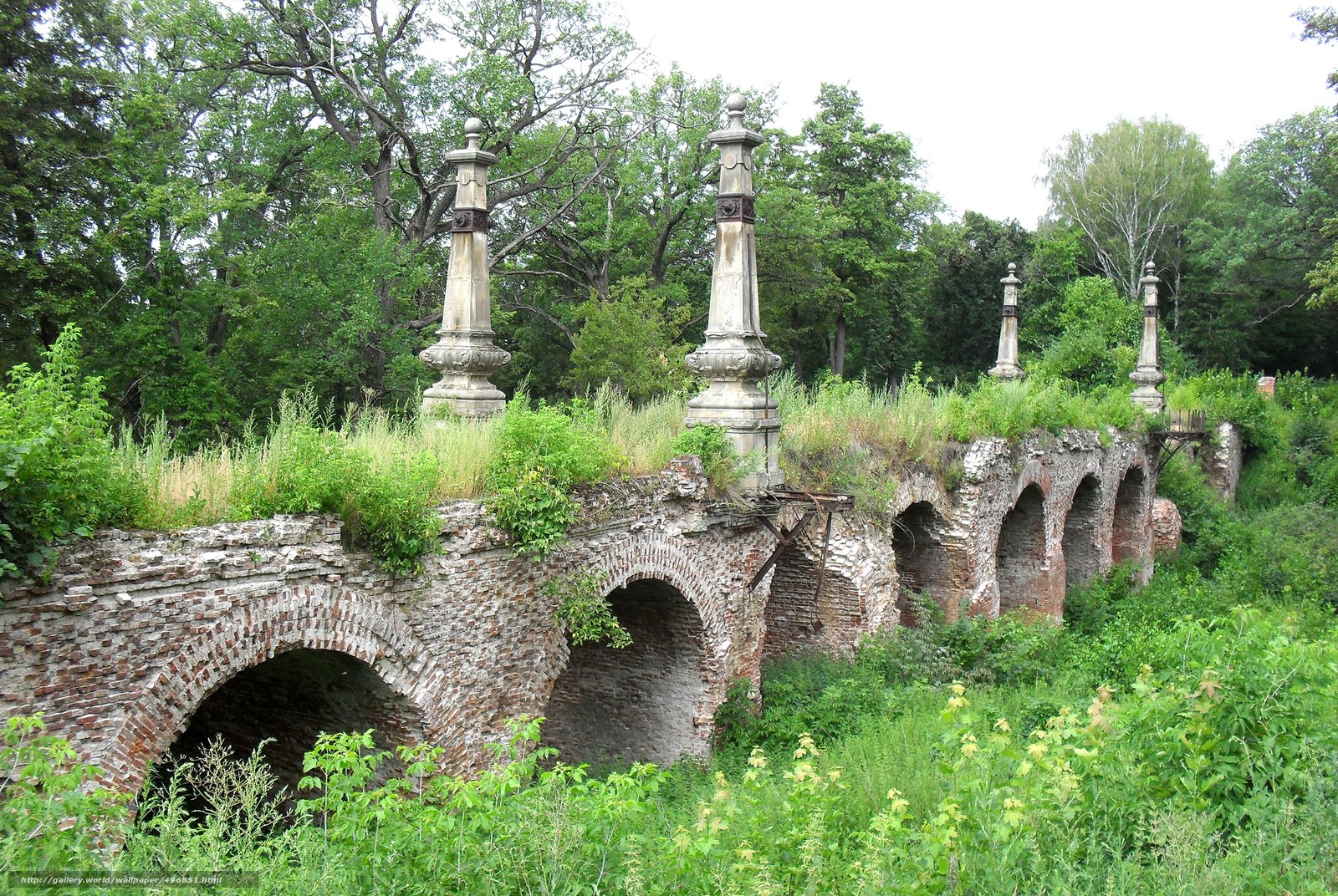 Ruined bridge with stone pillars