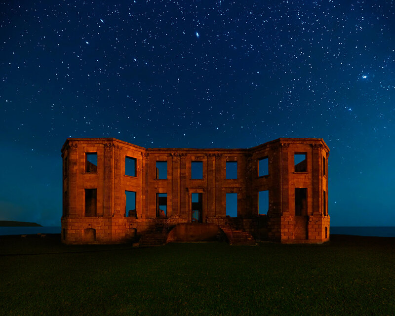 Ruined Building at Night — Blue