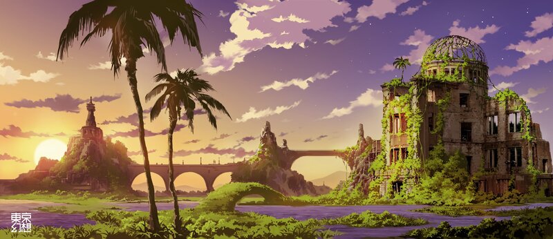 Ruined Building by River — Purple