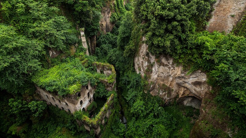 Ruined Building in Canyon — Green, Overgrown