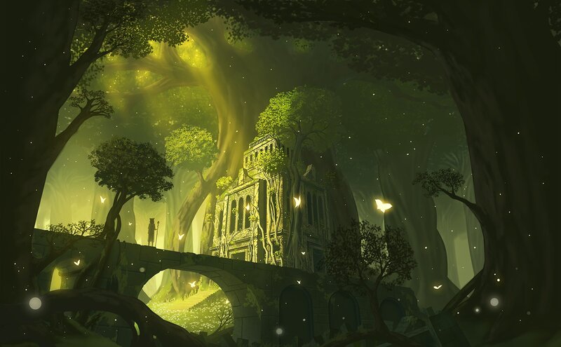 Ruined Building in Forest — Green