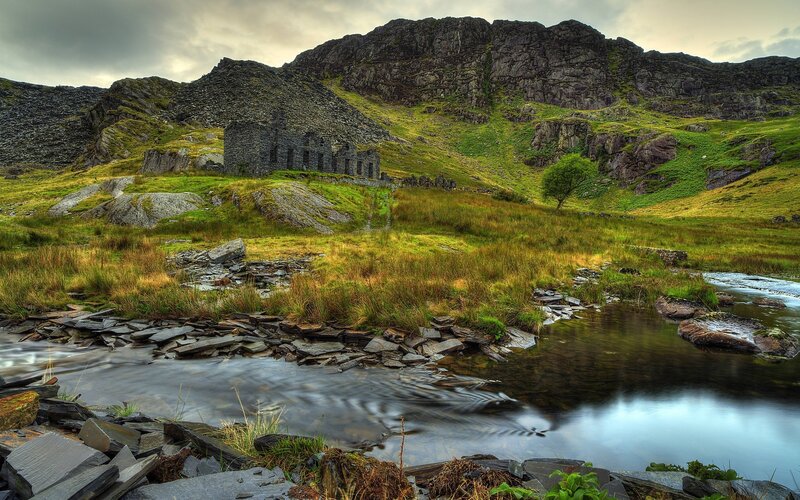 Ruined Building in Valley — Green