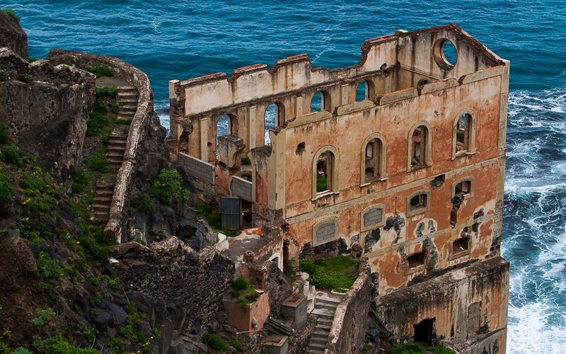 Ruined Building on Cliff — Blue