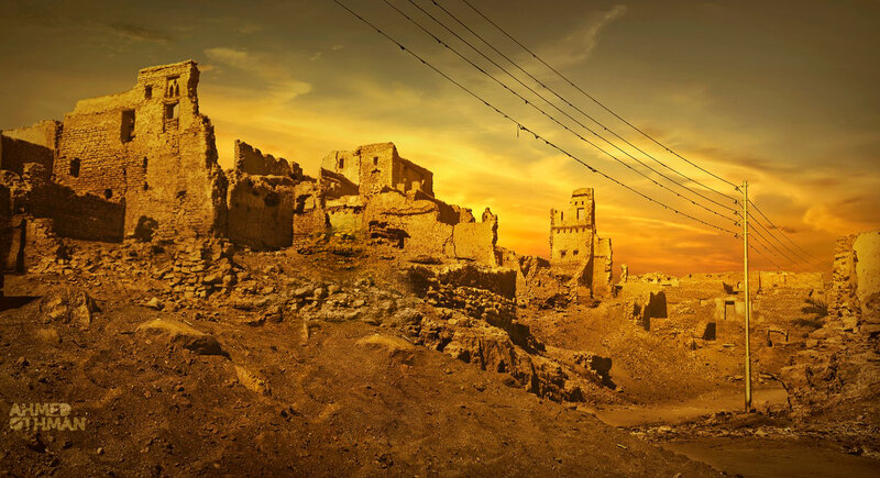 Ruined Buildings at Sunset — Orange