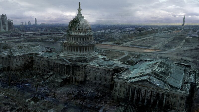 Ruined Capitol Building — Gray, Apocalyptic, Afternoon