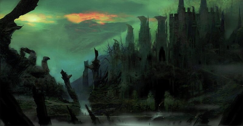 ruined castle at dusk