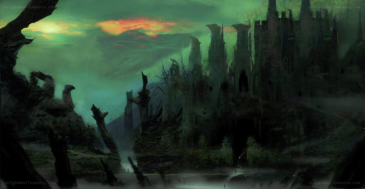 ruined castle at dusk