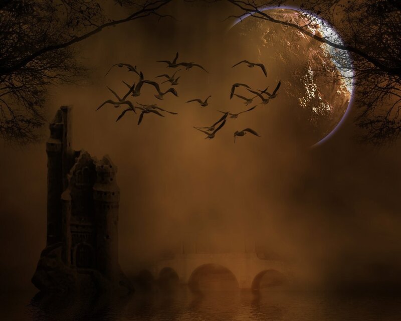 Ruined Castle at Night — Brown, Mysterious