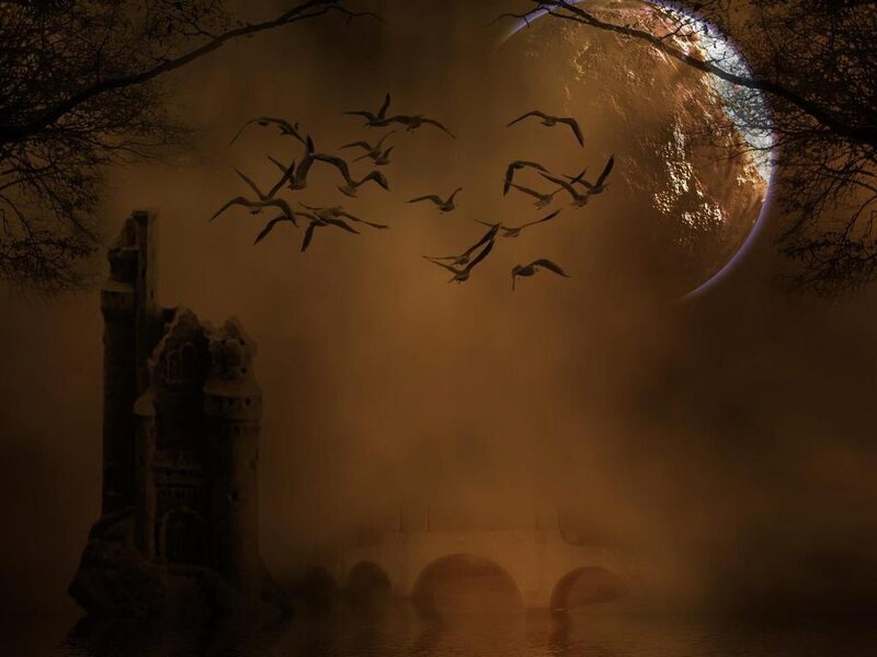 Ruined Castle at Night — Brown