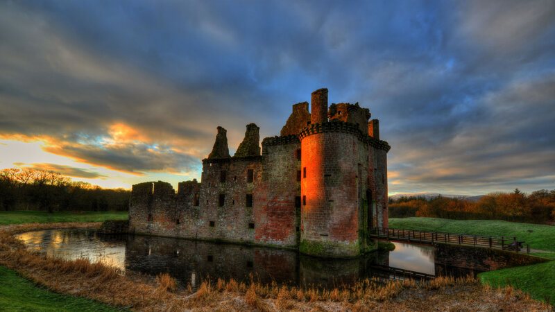 Ruined Castle at Sunset — Blue