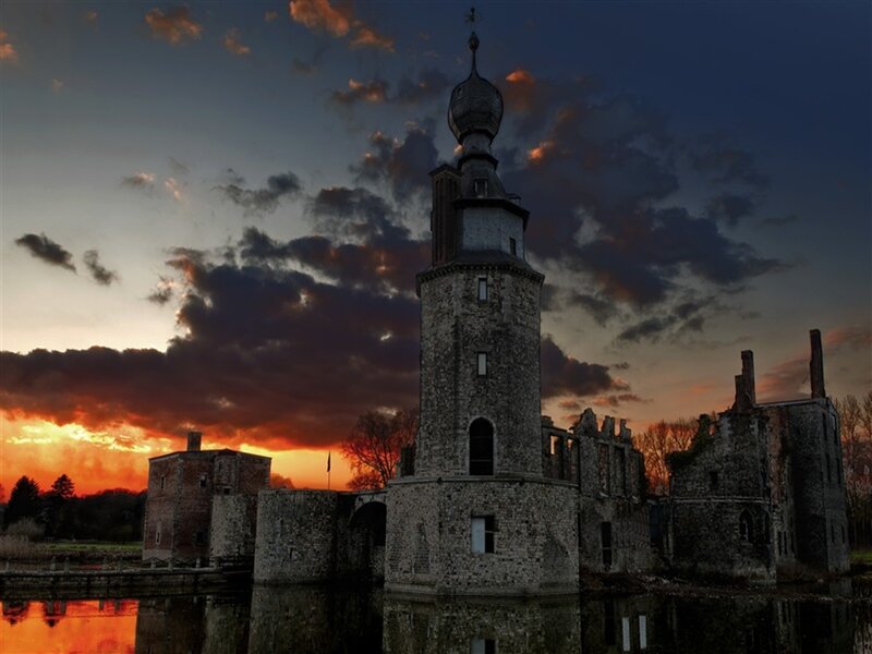 Ruined Castle at Sunset — Orange