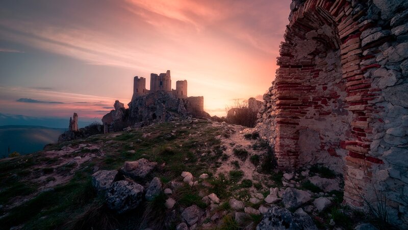 Ruined Castle at Sunset — Pink